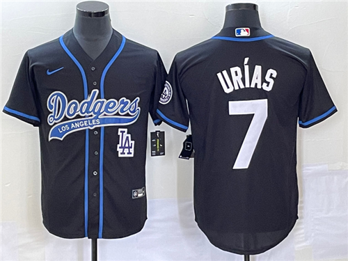 Men's Los Angeles Dodgers #7 Julio Urias Black With Patch Cool Base Stitched Baseball Jersey