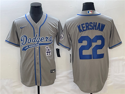 Men's Los Angeles Dodgers #22 Clayton Kershaw Grey Cool Base Stitched Baseball Jersey