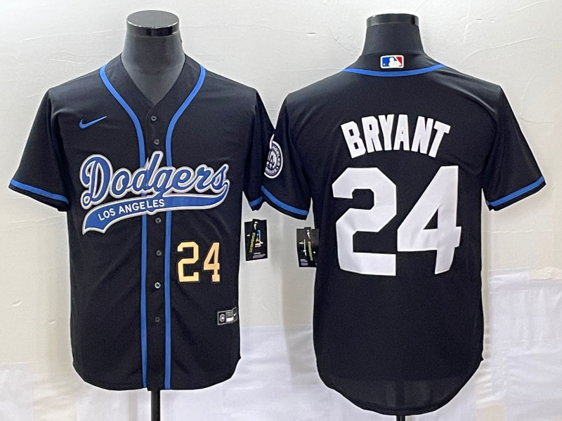 Men's Los Angeles Dodgers #24 Kobe Bryant Number Black With Patch Cool Base Stitched Baseball Jersey