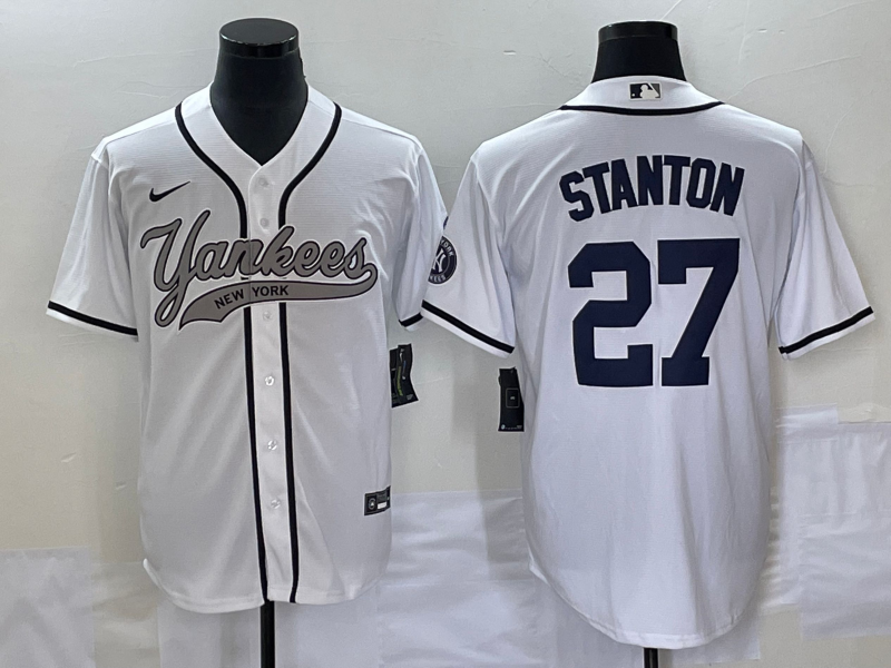 Men's New York Yankees #27 Giancarlo Stanton White With Patch Cool Base Stitched Baseball Jersey