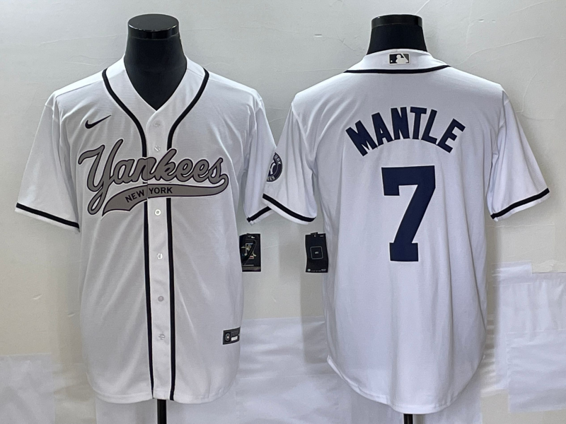 Men's New York Yankees #7 Mickey Mantle White With Patch Cool Base Stitched Baseball Jersey