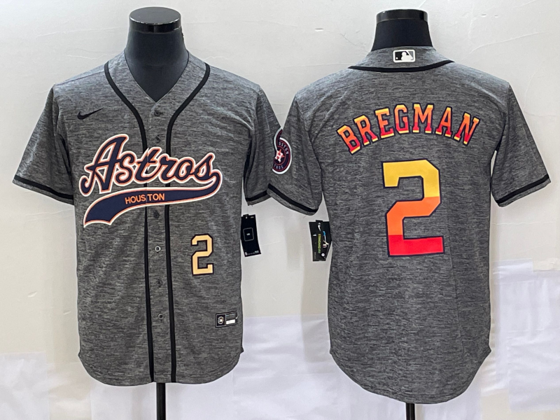 Men's Houston Astros #2 Alex Bregman Number Grey Gridiron Cool Base Stitched Baseball Jersey