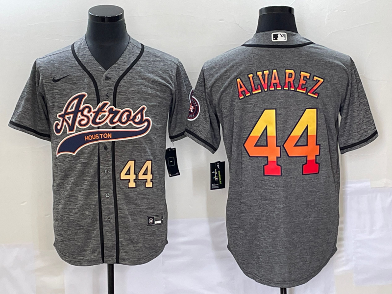 Men's Houston Astros #44 Yordan Alvarez Number Grey Gridiron Cool Base Stitched Baseball Jersey