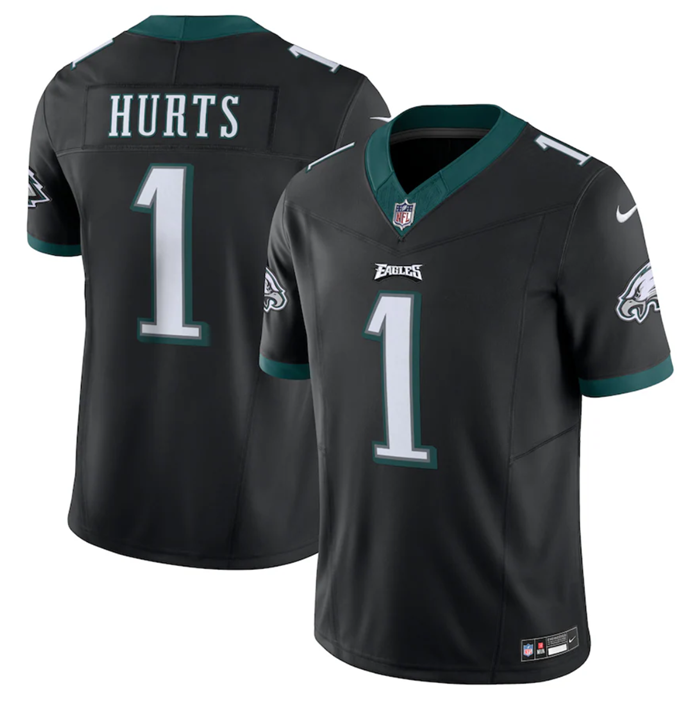 Men's Philadelphia Eagles #1 Jalen Hurts Black 2023 F.U.S.E. Vapor Untouchable Limited Stitched Foot