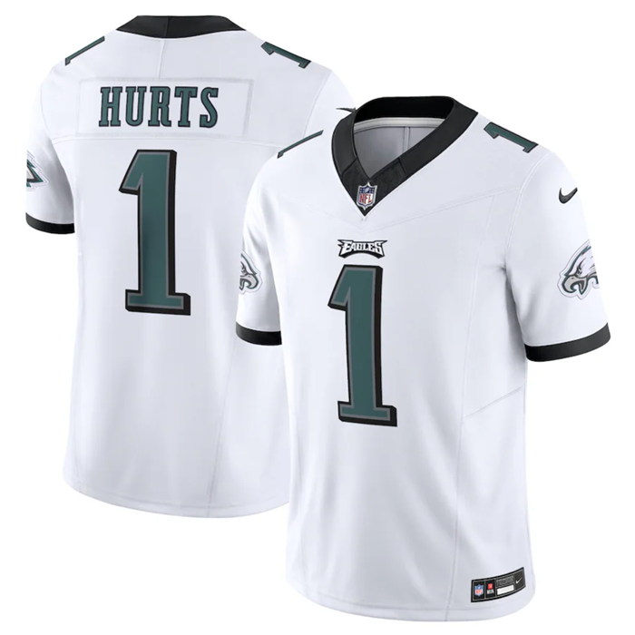 Men's Philadelphia Eagles #1 Jalen Hurts White 2023 F.U.S.E. Vapor Untouchable Limited Stitched Foot