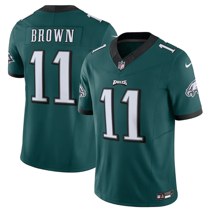 Men's Philadelphia Eagles #11 A.J. Brown Green 2023 F.U.S.E. Vapor Untouchable Limited Stitched Foot