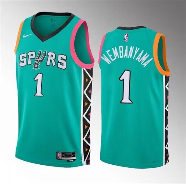 Men's San Antonio Spurs #1 Victor Wembanyama Teal 2022-23 City Edition Swingman Stitched Basketball