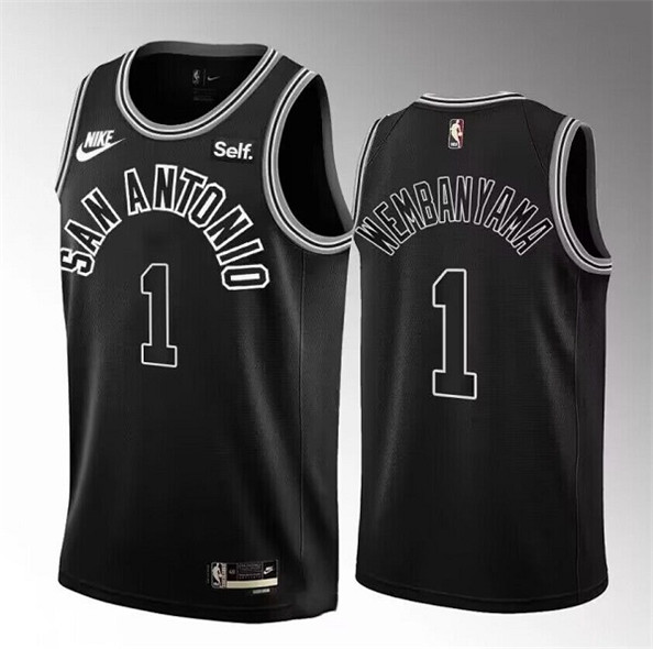 Men's San Antonio Spurs #1 Victor Wembanyama Black 2022-23 Classic Edition Stitched Basketball Jerse