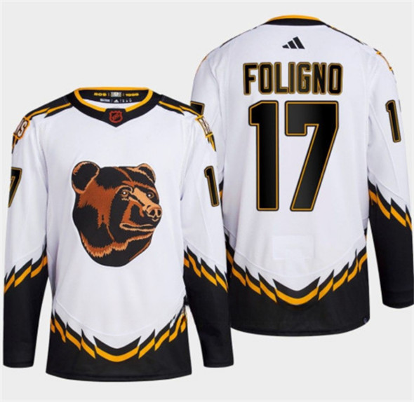 Men's Boston Bruins #17 Nick Foligno White 2022-23 Reverse Retro Stitched Jersey