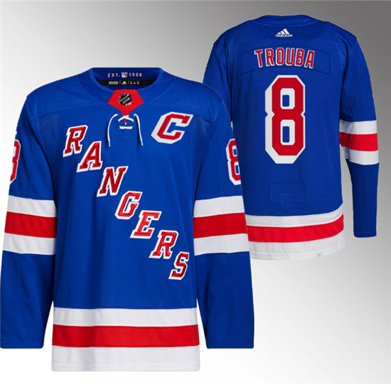 Men's New York Rangers #8 Jacob Trouba Blue Stitched Jersey - Click Image to Close