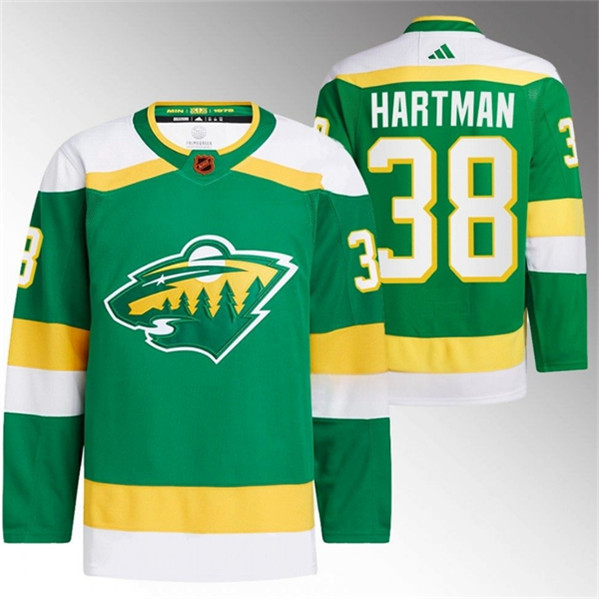 Men's Minnesota Wild #38 Ryan Hartman Green 2022-23 Reverse Retro Stitched Jersey