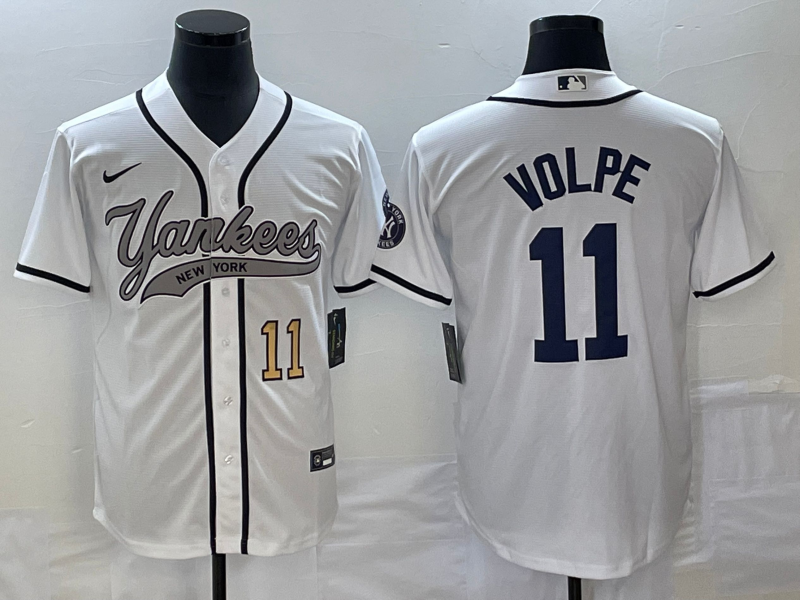 Men's New York Yankees #11 Anthony Volpe Number White Cool Base Stitched Baseball Jersey