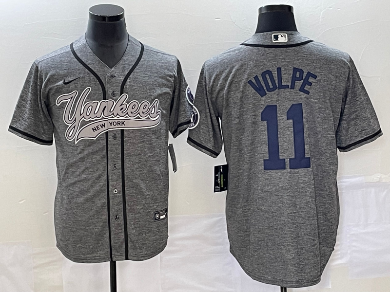 Men's New York Yankees #11 Anthony Volpe Grey Gridiron Cool Base Stitched Baseball Jersey