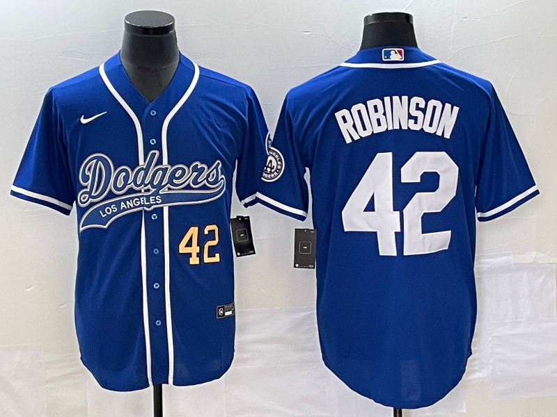 Men's Los Angeles Dodgers #42 Jackie Robinson Number Blue With Patch Cool Base Stitched Baseball Jer