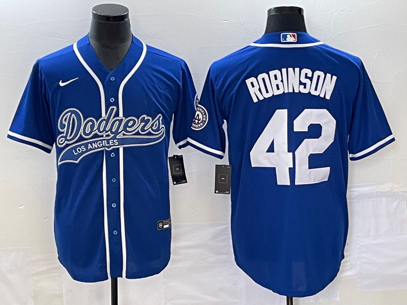 Men's Los Angeles Dodgers #42 Jackie Robinson Blue With Patch Cool Base Stitched Baseball Jersey
