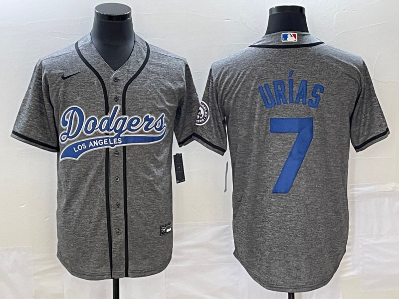 Men's Los Angeles Dodgers #7 Julio Urias Grey Gridiron Cool Base Stitched Baseball Jersey