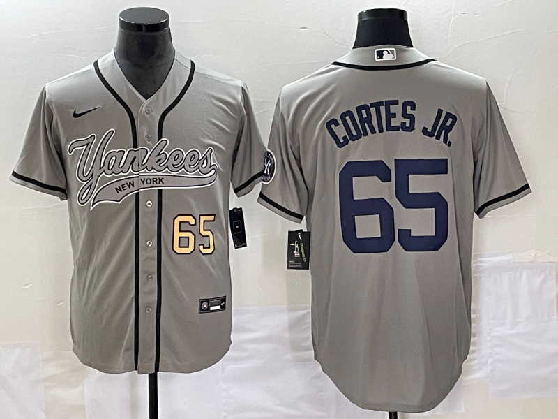 Men's New York Yankees #65 Nestor Cortes Jr Number Grey With Patch Cool Base Stitched Baseball Jerse