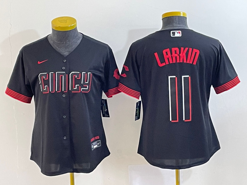 Women's Cincinnati Reds #11 Barry Larkin Black 2023 City Connect Cool Base Stitched Jersey