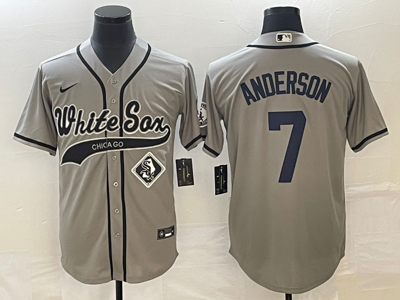 Men's Chicago White Sox #7 Tim Anderson Grey Cool Base Stitched Baseball Jersey1 - Click Image to Close