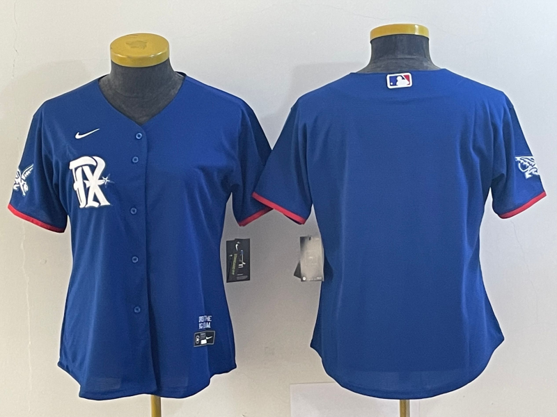 Women's Texas Rangers Blank Royal Blue 2023 City Connect Stitched Baseball Jersey Women's Texas Rangers Blank Royal Blue 2023 City Connect Stitched Baseball Jersey