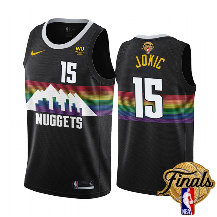 Men's Denver Nuggets #15 Nikola Jokic Black 2023 Finals City Edition Stitched Basketball Jersey