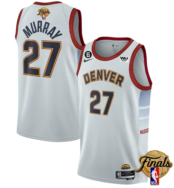 Men's Denver Nuggets #27 Jamal Murray Silver 2023 Finals Icon Edition With NO.6 Patch Stitched Baske