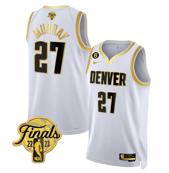 Men's Denver Nuggets #27 Jamal Murray White 2023 Finals Collection With NO.6 Patch Stitched Basketba