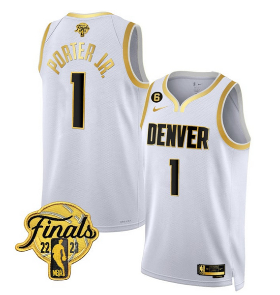 Men's Denver Nuggets #1 Michael Porter Jr. White 2023 Finals Collection With NO.6 Patch Stitched Bas