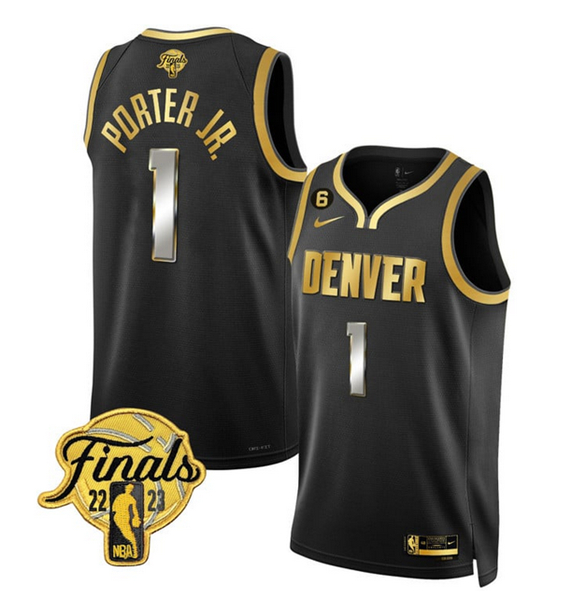 Men's Denver Nuggets #1 Michael Porter Jr. Black 2023 Finals Collection With NO.6 Patch Stitched Bas