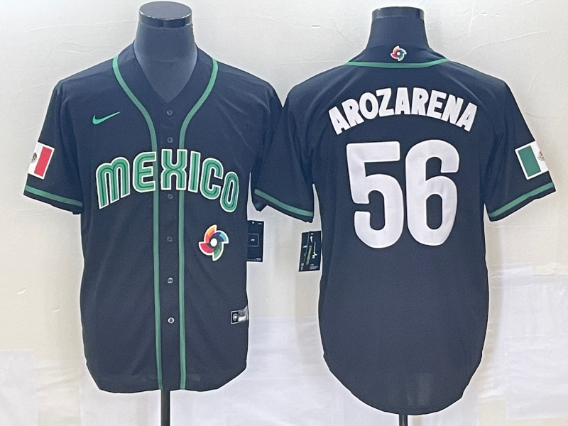 Men's Mexico Baseball #56 Randy Arozarena 2023 Black World Classic Stitched Jersey - Click Image to Close