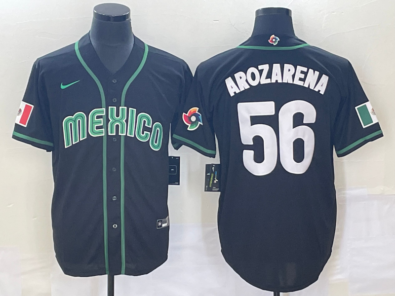 Men's Mexico Baseball #56 Randy Arozarena 2023 Black World Classic Stitched Jersey1 - Click Image to Close