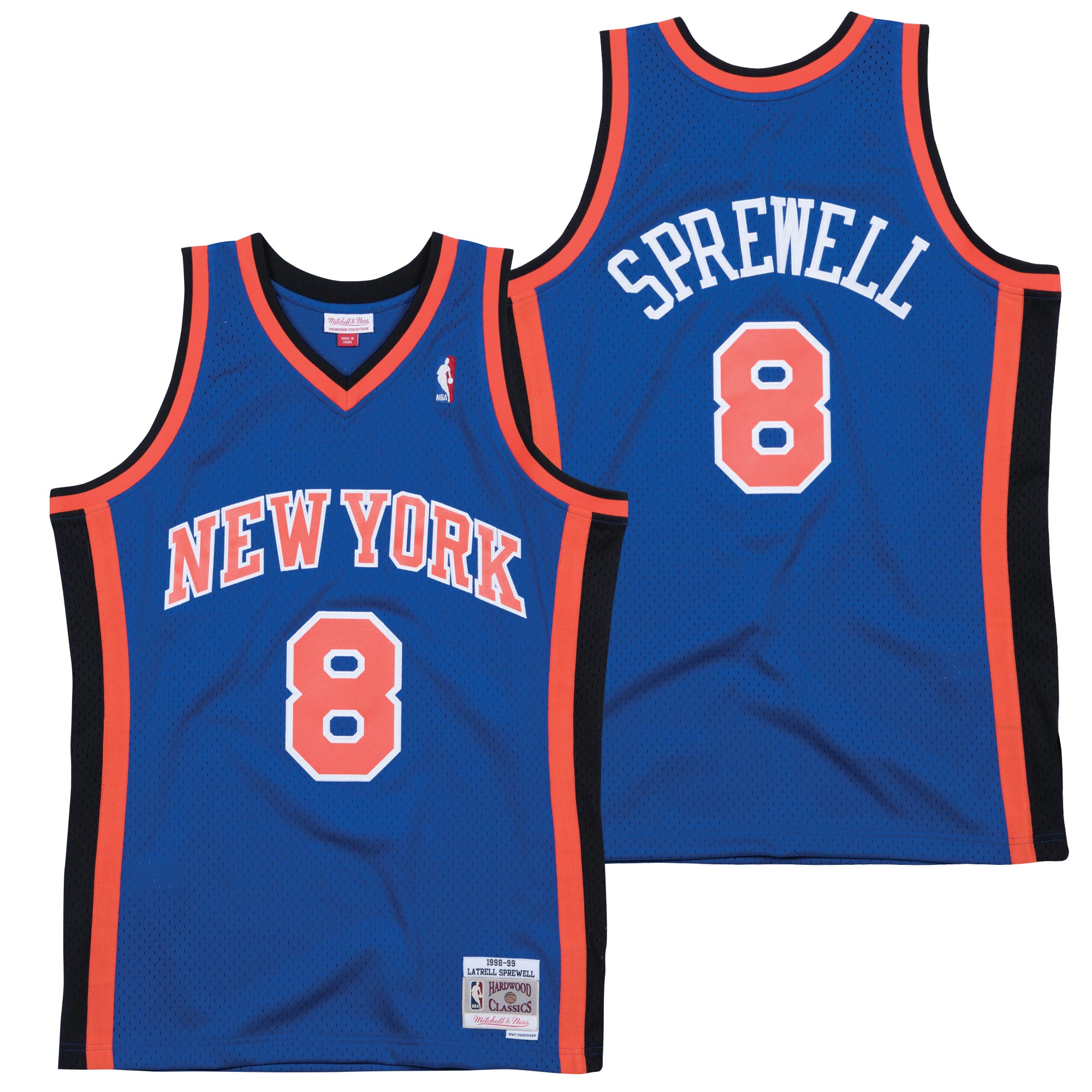 Men's New York Knicks #8 Latrell Sprewell 1998/99 Royal Throwback Stitched Jersey