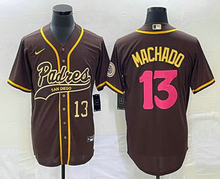 Men's San Diego Padres #13 Manny Machado Number Brown NEW 2023 City Connect Cool Base Stitched Jerse