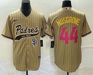 Men's San Diego Padres #44 Joe Musgrove Tan Pinstripe 2023 City Connect Cool Base Stitched Jersey Men's San Diego Padres #44 Joe Musgrove Tan Pinstripe 2023 City Connect Cool Base Stitched Jersey