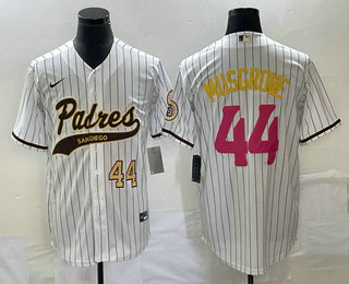 Men's San Diego Padres #44 Joe Musgrove Number White Pinstripe 2023 City Connect Cool Base Stitched Men's San Diego Padres #44 Joe Musgrove Number White Pinstripe 2023 City Connect Cool Base Stitched
