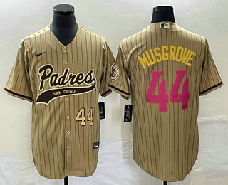 Men's San Diego Padres #44 Joe Musgrove Number Tan Pinstripe 2023 City Connect Cool Base Stitched Je