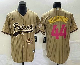 Men's San Diego Padres #44 Joe Musgrove Number Tan Pinstripe 2023 City Connect Cool Base Stitched Je Men's San Diego Padres #44 Joe Musgrove Number Tan Pinstripe 2023 City Connect Cool Base Stitched Je