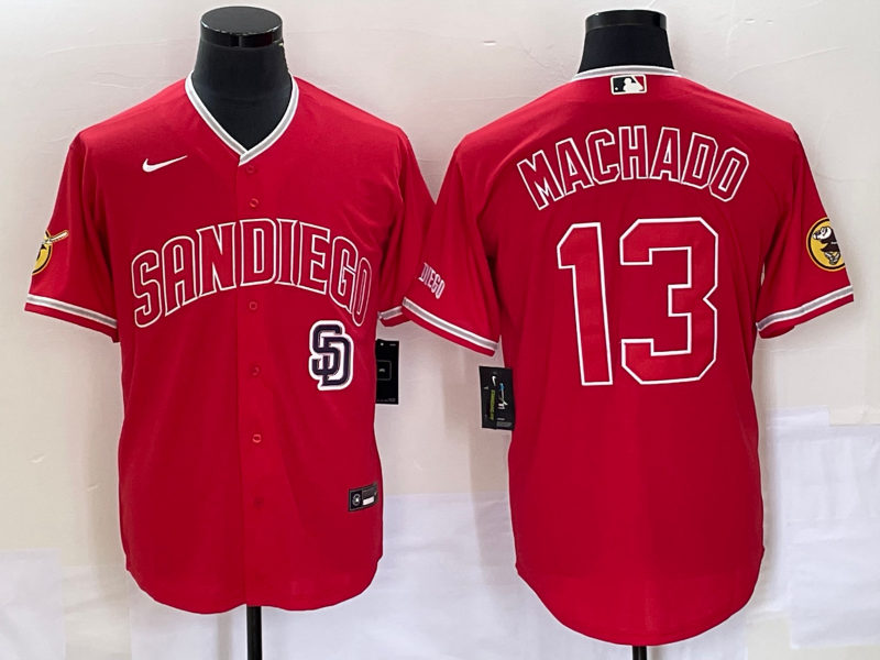 Men's San Diego Padres #13 Manny Machado Red NEW 2023 Cool Base Stitched Jersey