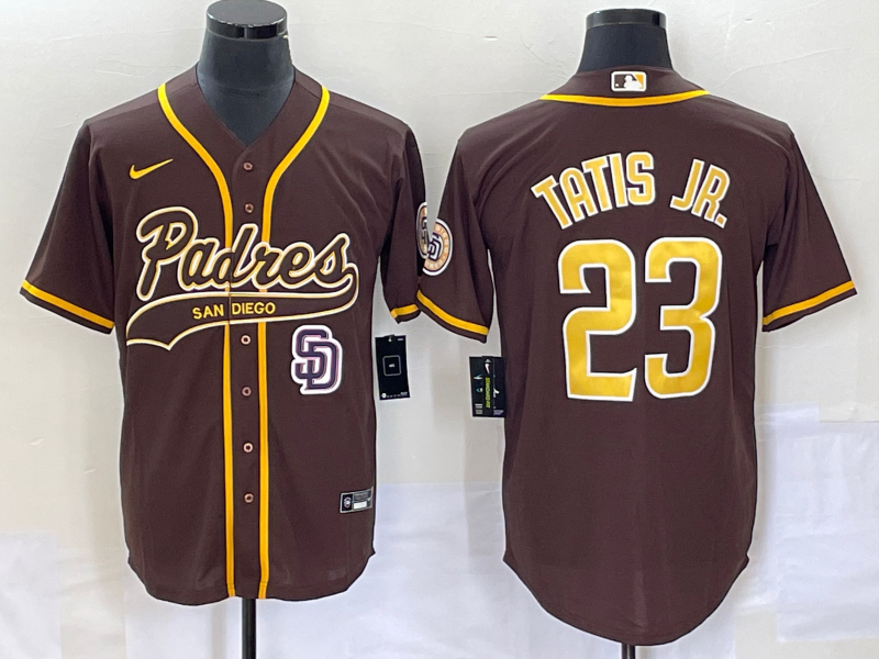 Men's San Diego Padres #23 Fernando Tatis Jr Brown NEW 2023 Cool Base Stitched Jersey - Click Image to Close