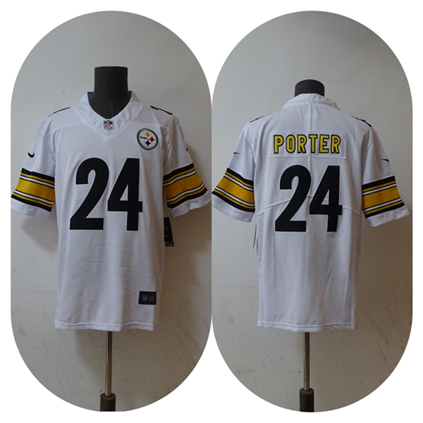 Men's Pittsburgh Steelers #24 Joey Porter Jr. White 2023 Draft Vapor Untouchable Limited Stitched Je - Click Image to Close