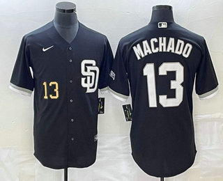 Men's San Diego Padres #13 Manny Machado Number Black 2023 Cool Base Stitched Jersey