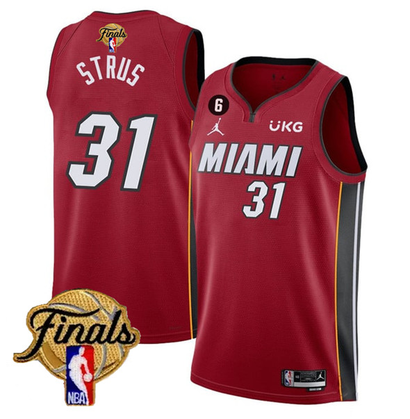 Men's Miami Heat #31 Max Strus Red 2023 Finals Statement Edition With NO.6 Patch Stitched Basketball