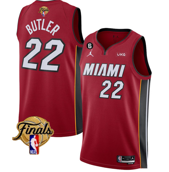 Men's Miami Heat #22 Jimmy Butler Red 2023 Finals Statement Edition With NO.6 Patch Stitched Basketb