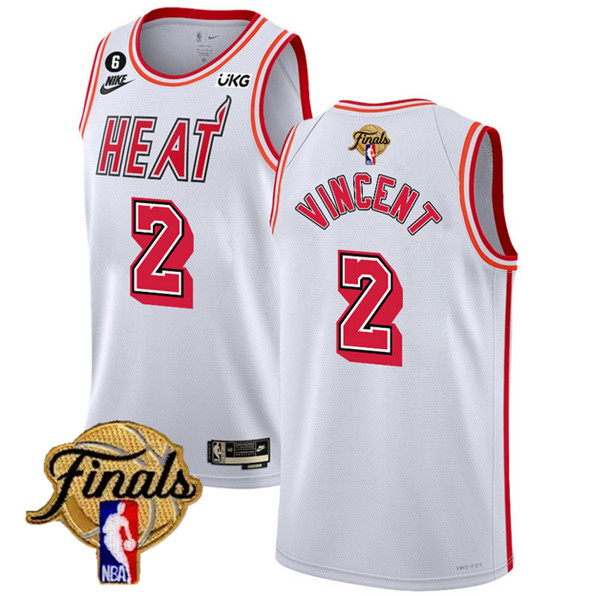 Men's Miami Heat #2 Gabe Vincent White 2023 Finals Classic Edition With NO.6 Patch Stitched Basketba