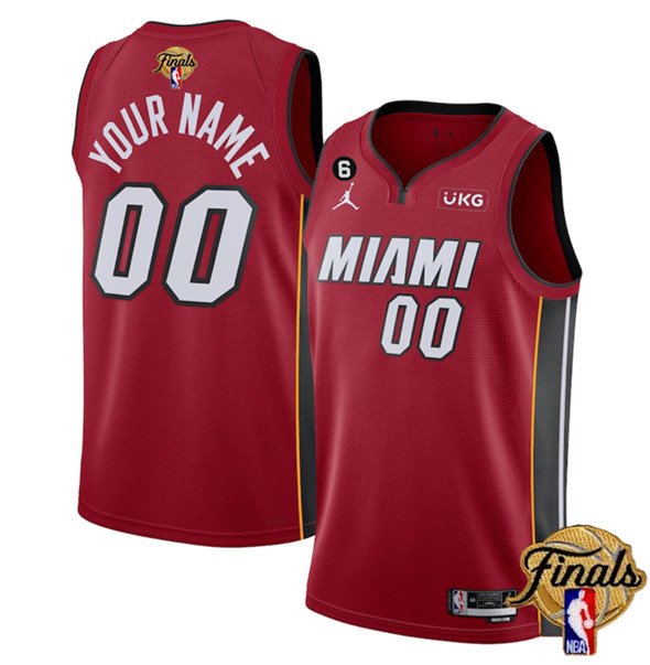 Men's Miami Heat Active Player Custom Red 2023 Finals Statement Edition With NO.6 Patch Stitched Bas