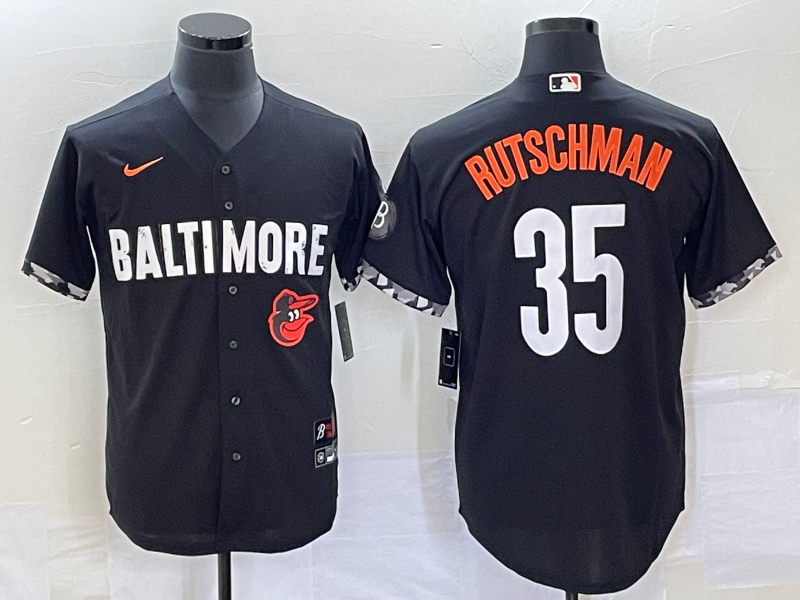 Men's Baltimore Orioles #35 Adley Rutschman Black 2023 City Connect Cool Base Stitched Jersey