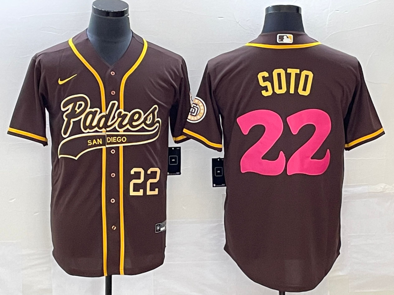 Men's San Diego Padres #22 Juan Soto Number Brown NEW 2023 City Connect Cool Base Stitched Jersey Men's San Diego Padres #22 Juan Soto Number Brown NEW 2023 City Connect Cool Base Stitched Jersey