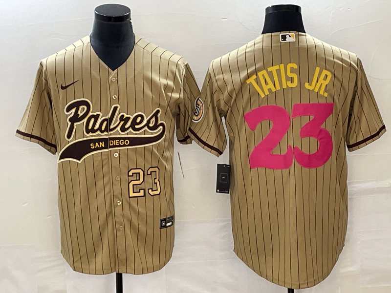 Men's San Diego Padres #23 Fernando Tatis Jr Number Tan NEW 2023 City Connect Cool Base Stitched Jer