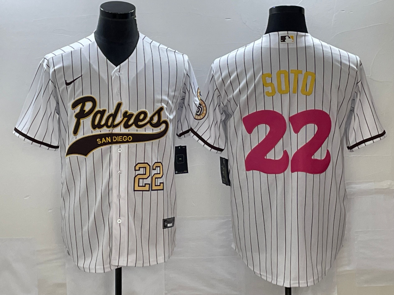 Men's San Diego Padres #22 Juan Soto Number White Pinstripe 2023 City Connect Cool Base Stitched Jer