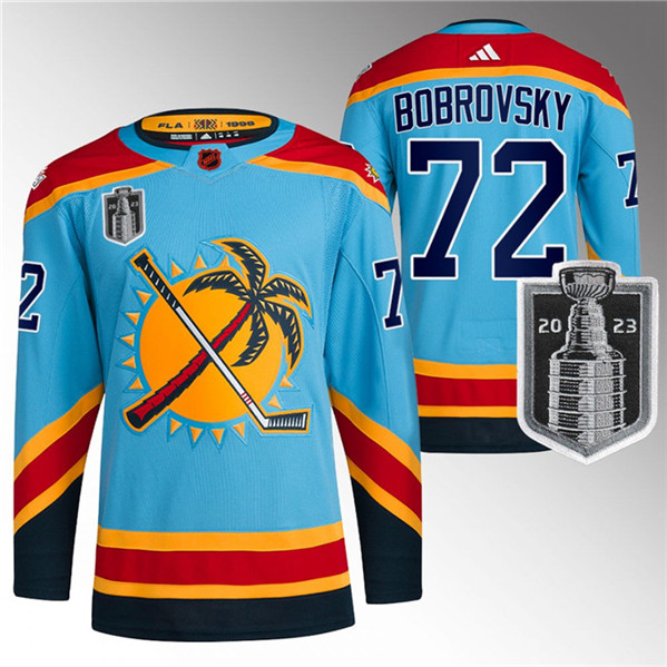 Men's Florida Panthers #72 Sergei Bobrovsky Blue 2023 Stanley Cup Final Reverse Retro Stitched Jerse
